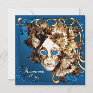Invitation Masque de Mardi Gras Bleu Or Soirée Mascarade