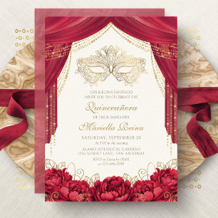 Invitation Masque de Mascarade Rouge Moderne Quinceanera