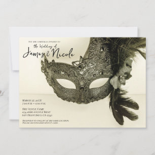Invitation Masque de masquerade à plumes noires vintage maria