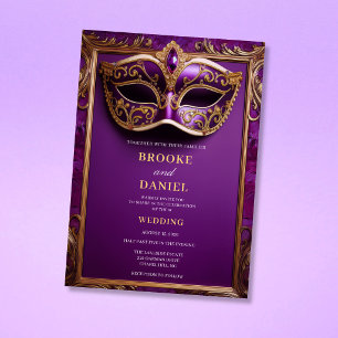 Invitation Masque de masquerade de mariage violet royal orné