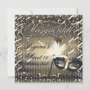 Invitation Masque de masquerade en or blanc et bronze pour fê