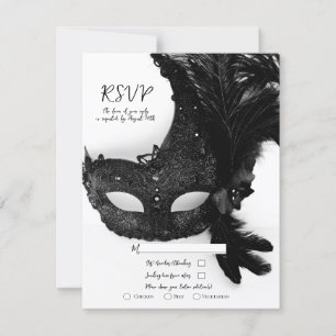 Invitation Masque de masquerade noir élégant pour mariage RSV