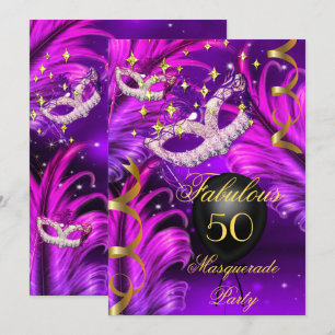 Invitation Masque de masquerade rose violet pour un anniversa