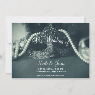 Invitation Masque de masquerade vert vintage perles mariage