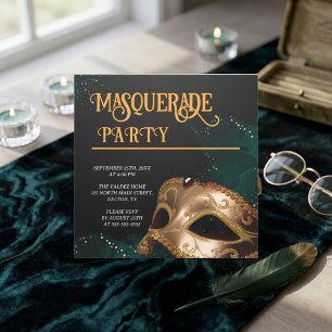 Invitation Masque de paillettes dorées élégant pour soirée ma
