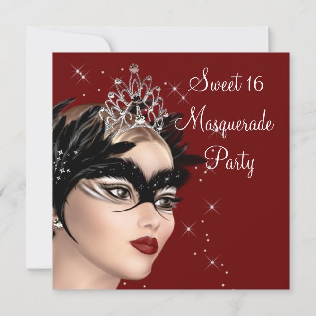 Invitation Masque de plumes Tiara Sweet 16 Masquerade Party (Devant)
