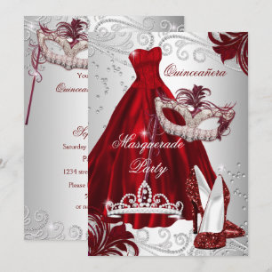 Invitation Masque de Quinceanera en masquerade robe argentée 