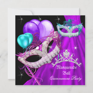 Invitation Masque de Quinceanera Mascarade Robe Violette