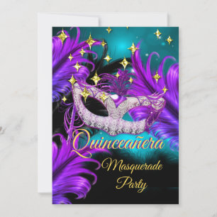Invitation Masque de Quinceanera Mascarade sarcelle violet no