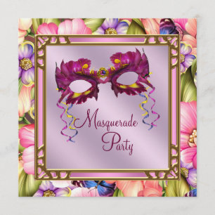 Invitation Masque de soirée rose or rose violet Fête de masqu