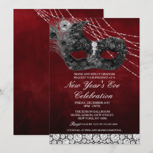Invitation Masque Dentelle Diamant Nouvel An