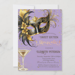 Invitation Masque Diamants Champagne Lavander Sweet 16
