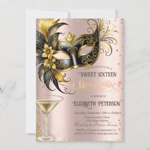 Invitation Masque Diamants Champagne Rose Gold Sweet 16