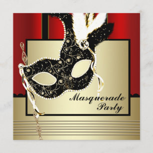 Invitation Masque d'or noir Mascarade rouge et noire
