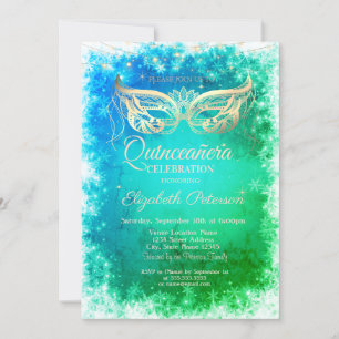 Invitation Masque d'or Snowflakes Quinceanera verte