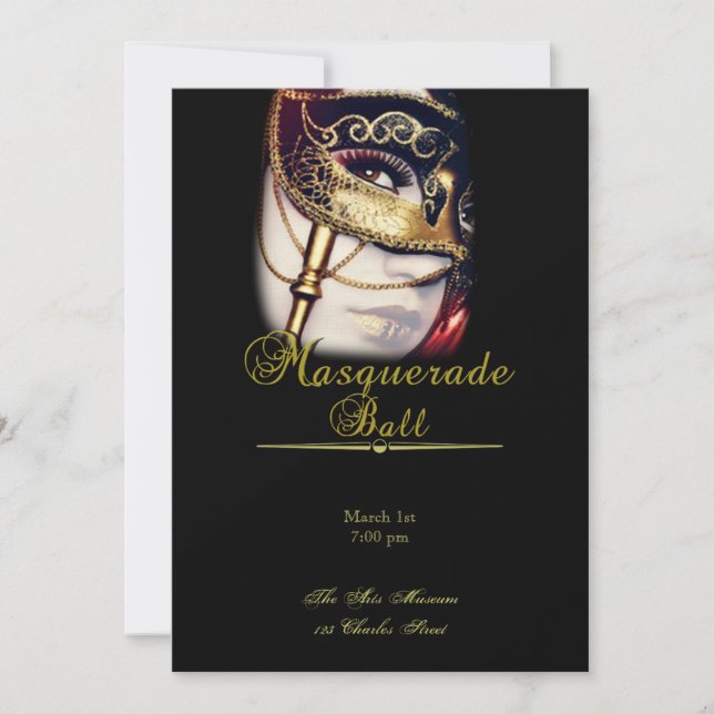 Invitation Masque d'or sur la partie noire de mascarade (Devant)