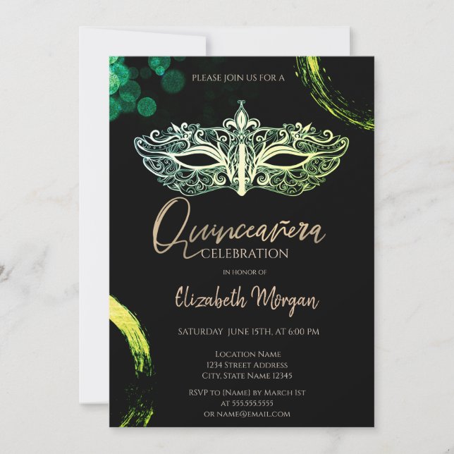 Invitation Masque élégant, Mascarade Chic Quinceañera (Devant)