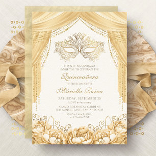 Invitation Masque Élégant Mascarade Or Quinceanera