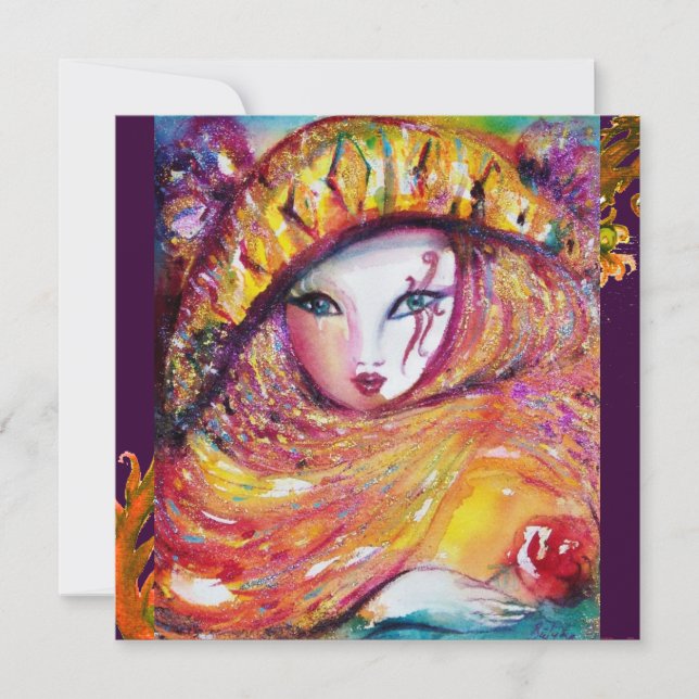 Invitation MASQUE EN JAUNE, FÊTE DE MARDI GRAS noir violet ro (Devant)