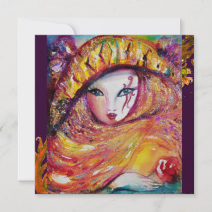 Invitation MASQUE EN JAUNE, MARDI GRAS PARTY champagne métall