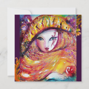 Invitation MASQUE EN JAUNE, MARDI GRAS PARTY noir violet roug