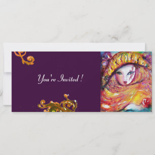 Invitation MASQUE EN JAUNE, MARDI GRAS PARTY noir violet roug