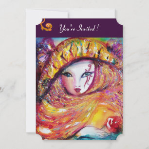 Invitation MASQUE EN JAUNE, MARDI GRAS PARTY violet violet ro