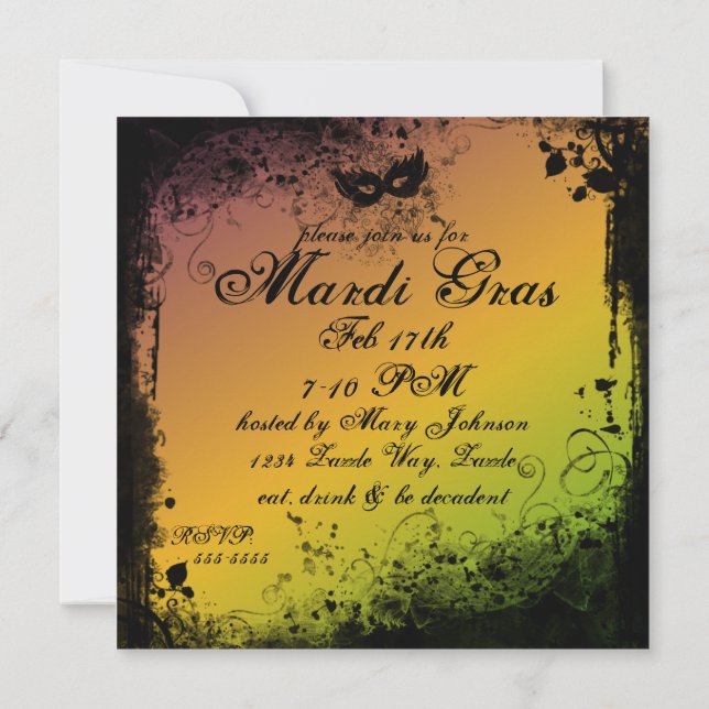 Invitation Masque Grunge Mardi Gras (Dos)
