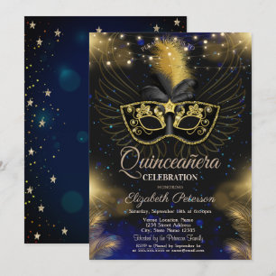 Invitation Masque,Guirlandes Lumineuses,Étoiles Bleues Quince