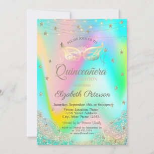 Invitation Masque holographique, Lumières, Dentelle, Étoiles 