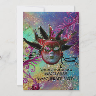 Invitation MASQUE JESTER ROUGE NOIR Masquerade Party Blue Arg