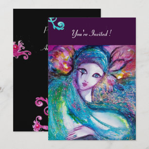 Invitation MASQUE LADY BLUE Soirée Mascarade, Rose Sarcelle N