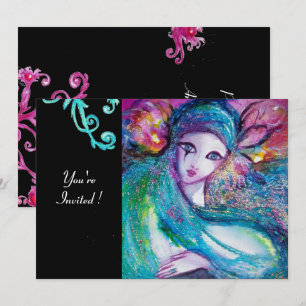 Invitation MASQUE LADY BLUE Soirée Mascarade,Tourbillons Roug