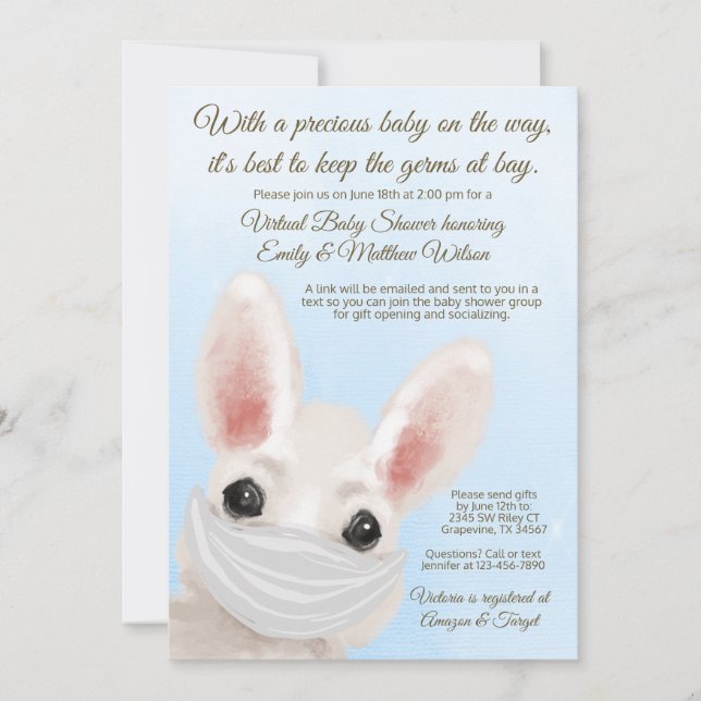 Invitation Masque lapin de garçon Volet en ligne Conduite par (Devant)