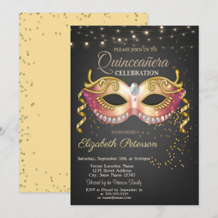 Invitation Masque, Lumière, Diamants Masquerad Quinceañera