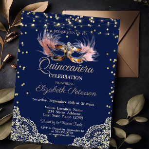 Invitation Masque,Lumières Guirlandes,Dentelle,Diamants Quinc