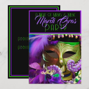Invitation Masque Mardi Gras Violet Et Vert