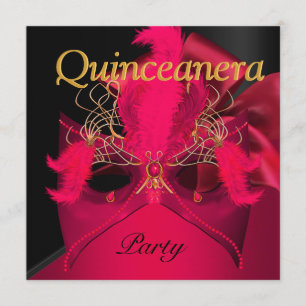 Invitation Masque Mascarade en or noir rouge Quinceanera