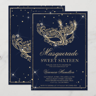 Invitation Masque masqué marine bleu or parties scintillant S