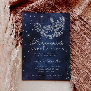 Invitation Masque masqué parties scintillant argent bleu mari