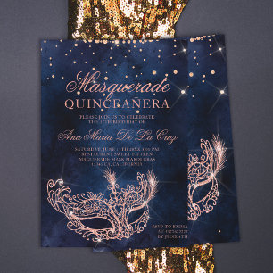 Invitation Masque masqué rose parties scintillant or quincean