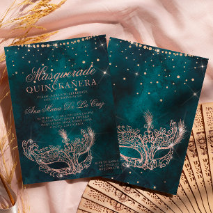 Invitation Masque masqué turquoise rose parties scintillant e