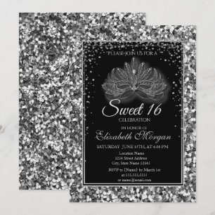 Invitation Masque Moderne Élégant Sequins Argentés Sweet 16