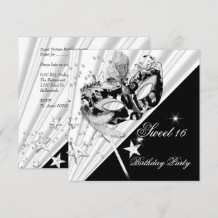 Invitation Masque Noir Blanc Argent Sweet Sixteen 16