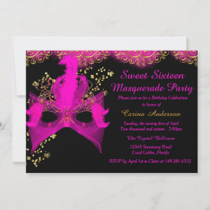 Invitation Masque or rose Masquerade Sweet 16 Anniversaire