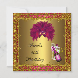 Invitation Masque Rose Champagne 40 ans Anniversaire Broderie
