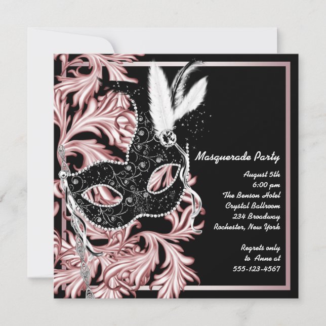 Invitation Masque rose noir Mascarade rose (Devant)