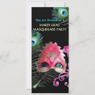 INVITATION MASQUE ROUGE AVEC FÊTE DE MASQUERADE À PLUMES DE P