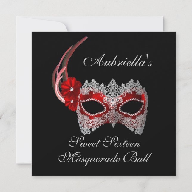 Invitation Masque rouge/blanc "de boule de mascarade de sweet (Devant)
