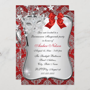 Invitation Masque rouge Damask Masque Quinceanera Masquerade 